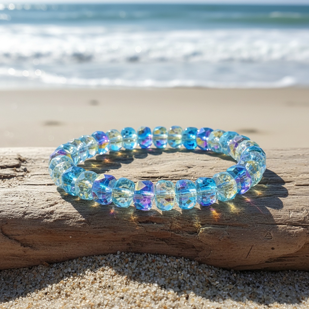 Women's Iridescent Sea Blue Bangle, Easy Luxury